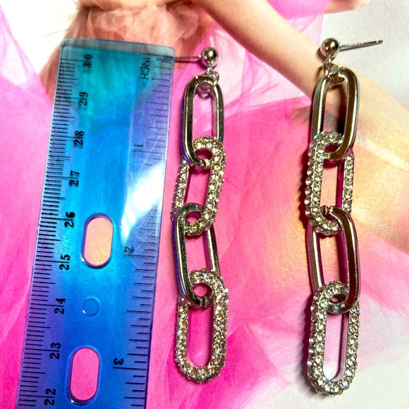 Silver Tone Rhinestone Chain Long Earrings - Picture 5 of 5